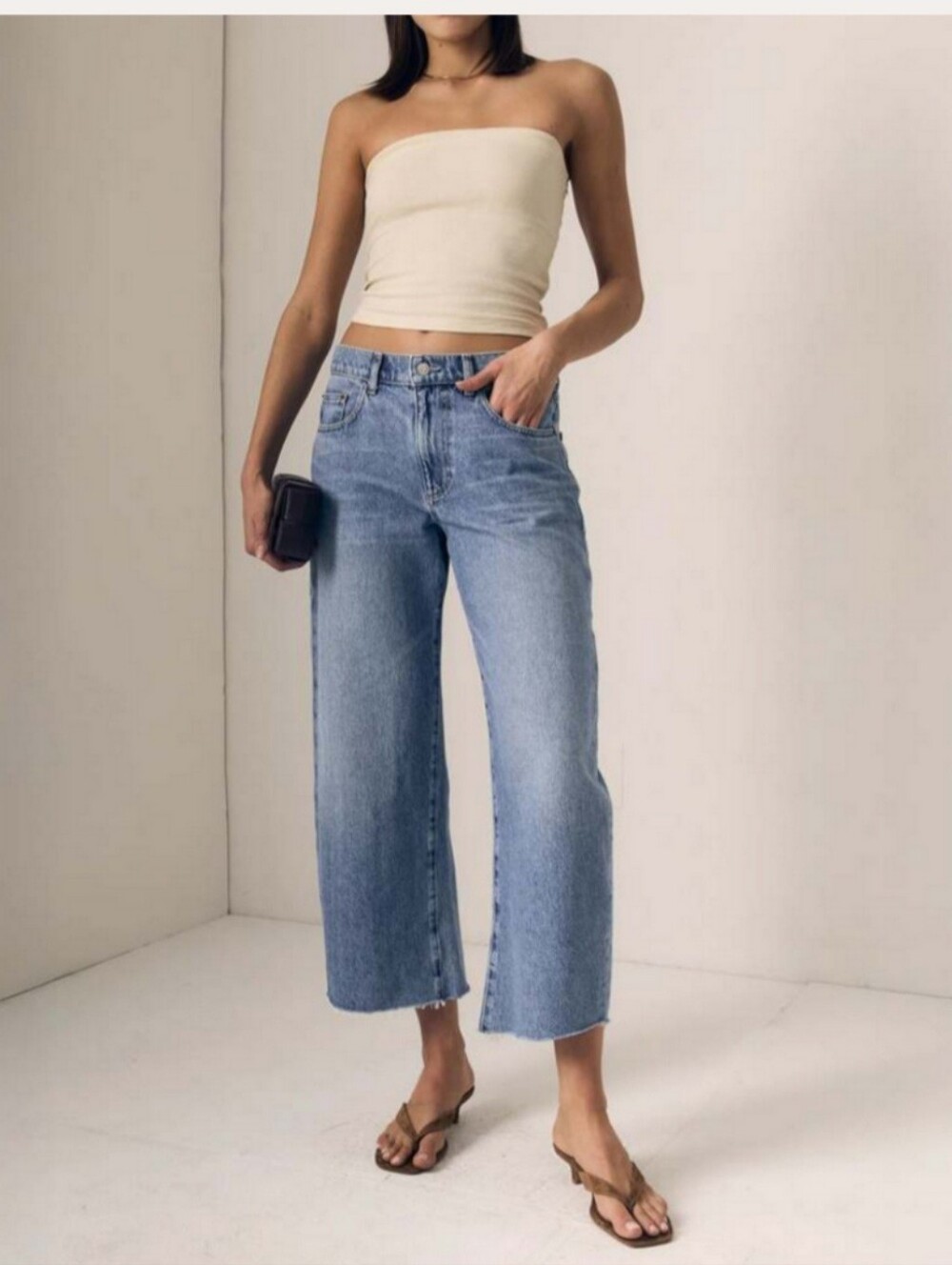 LE JEAN "Nomad" Barrel High-Rise Crop Wide-Leg Denim Jeans Size 25!
